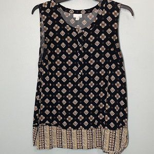 J. Jill Womens Sleeveless Printed Tunic Top XL Black/Brown Diamond Pattern